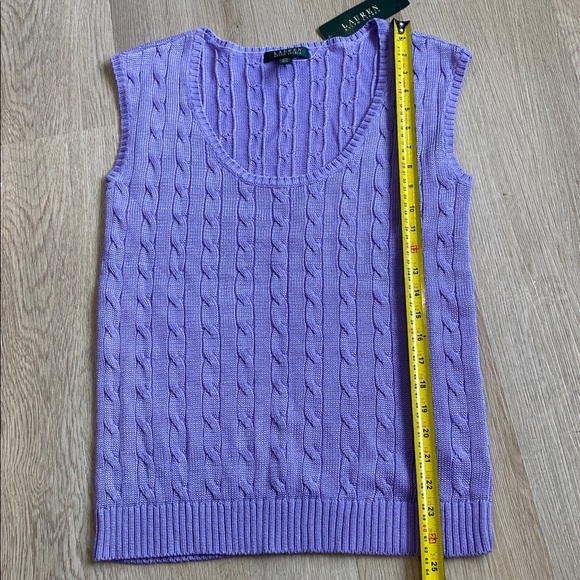 Lauren Ralph Lauren Cable Knit Sweater Vest Purple | Preppy Cotton Knit Top NWT - Picture 9 of 10